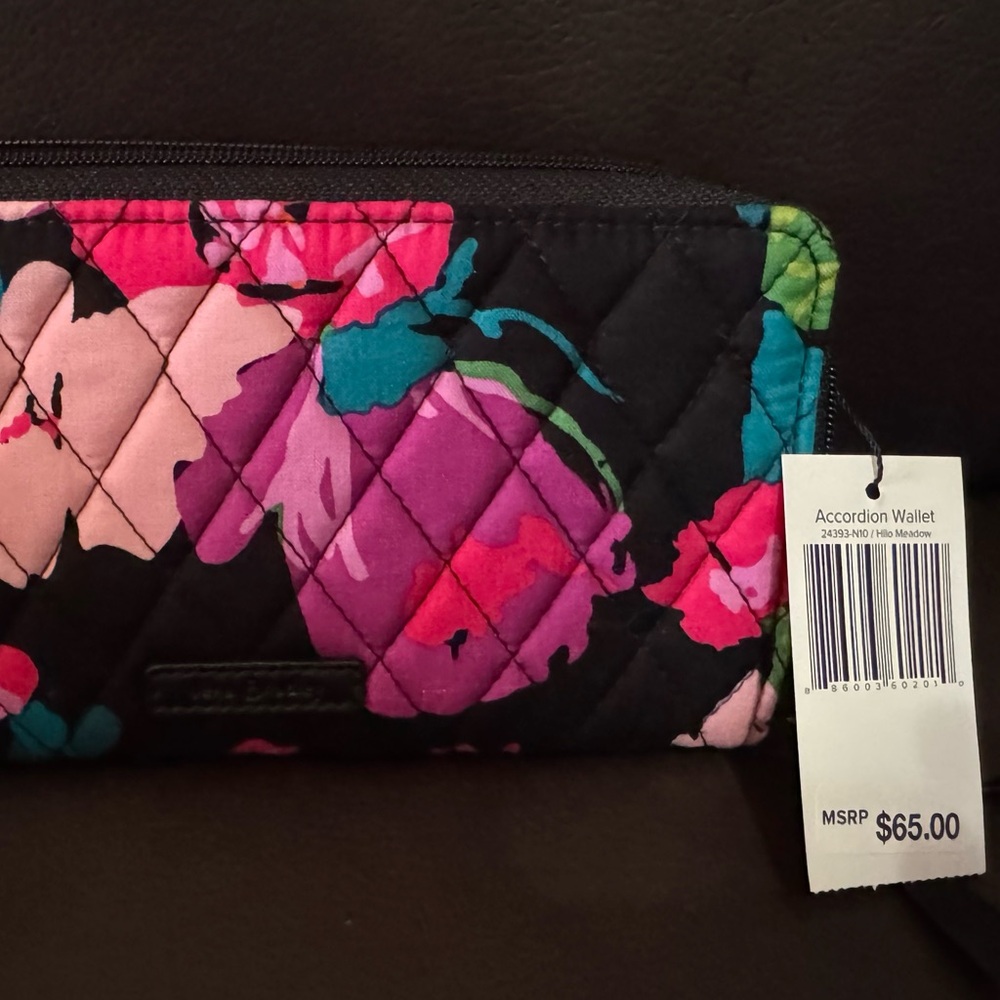 Vera Bradley Black and Pink Quilted Accordion Wallet with Artistic Design